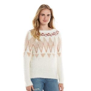 LC Lauren Conrad Fairisle Eyelash Sweater in Gardenia